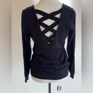 Black Criss-Cross Back V-Neck Sweater - Size Small